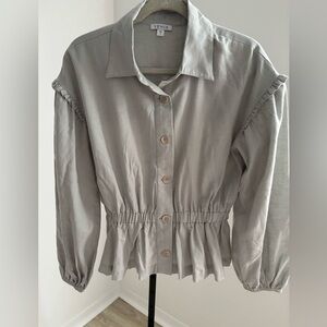 VENUS Light Gray Button-Down Shirt with Ruffles